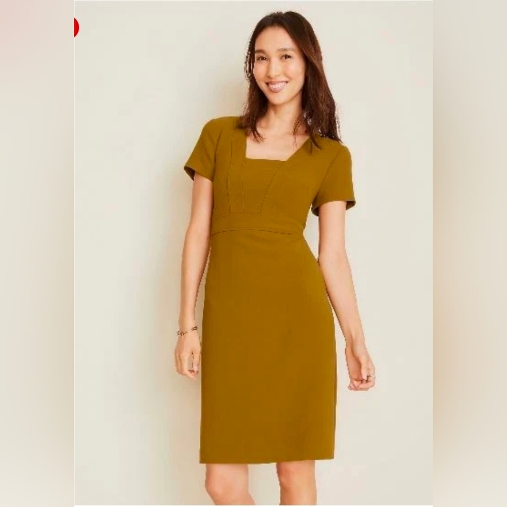 Ann Taylor Square Neck Short Sleeve Midi Dress - Warm Yellow Honey - Size 16